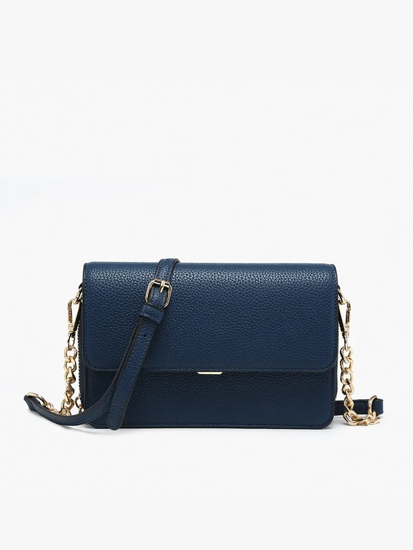 Lauryn Flapover Crossbody w/ Chain Strap-Navy