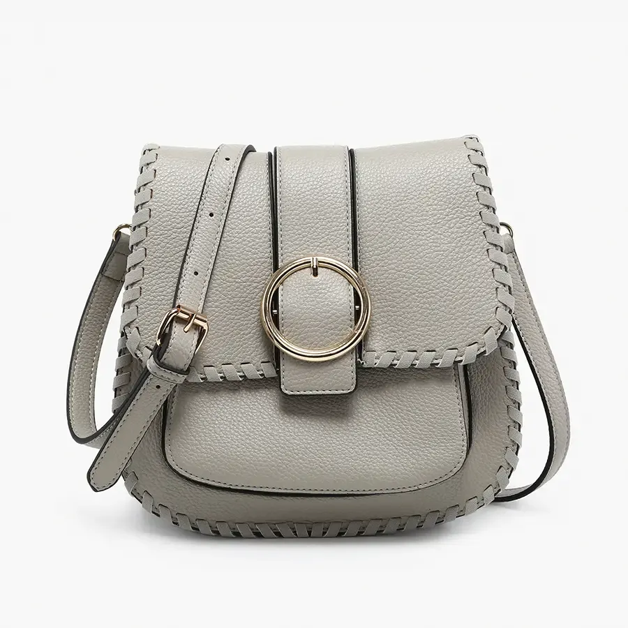 Sandra Buckle Flapover Crossbody-Warm Grey