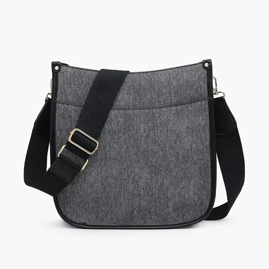 Chloe Denim Crossbody with Guitar Strap-Black