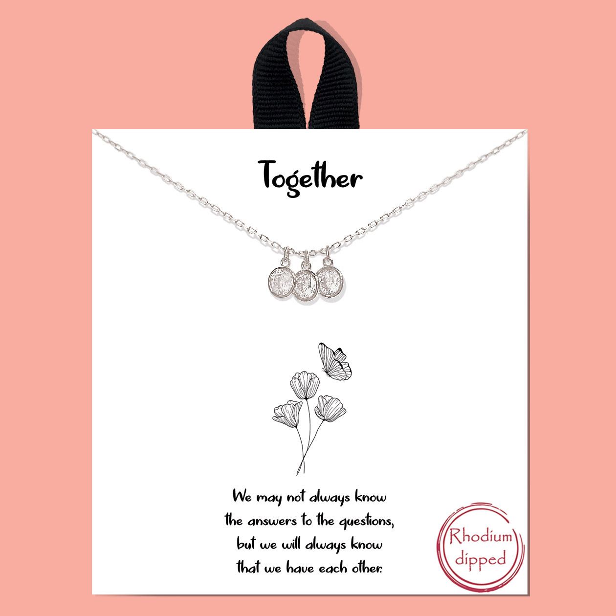 Together / Three Dangling CZ Necklace, Color: SILVER