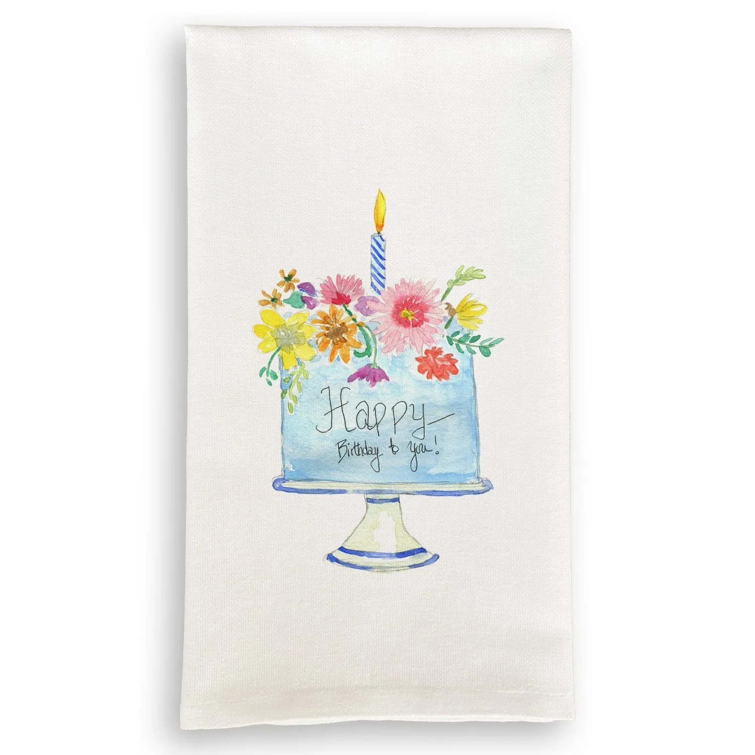 Floral Birthday Cake Tea Towel