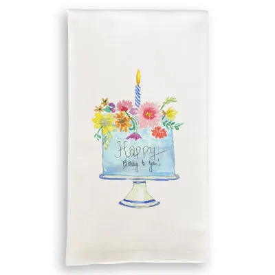 Floral Birthday Cake Tea Towel