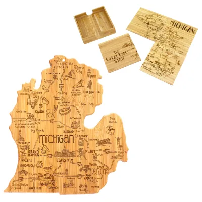 Michigan (Mitten) Charcuterie Board &amp; Coaster Gift Set