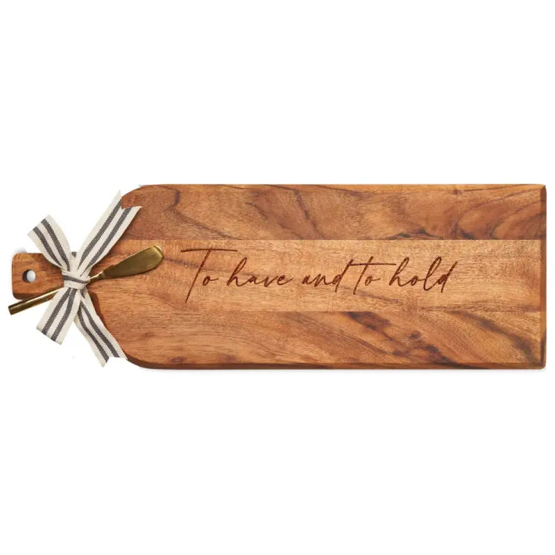 Acacia Bevel Board Long w/ Gold Spreader &amp; Ribbon | To Have And To Hold