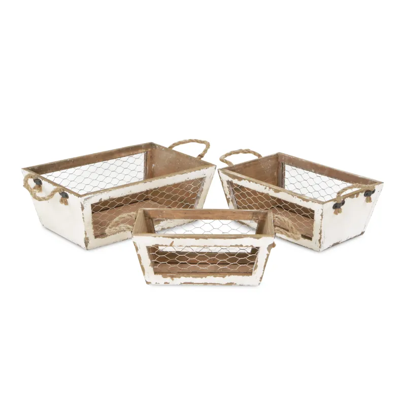 Irona Small Tapered Wood &amp; Wire Crate
