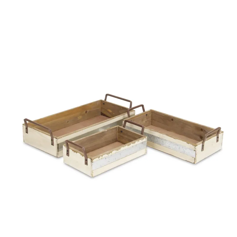 Weston Long Metal Accented Wood Crates-Small