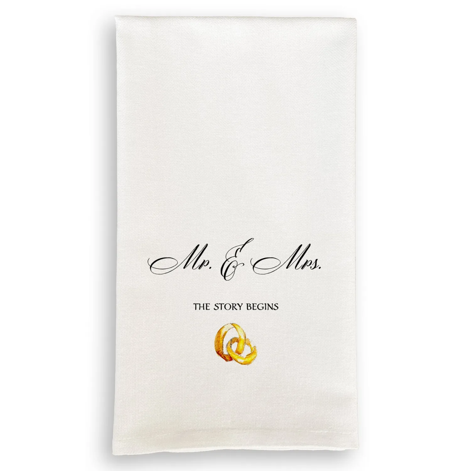Mr. and Mrs. with Rings Tea Towel