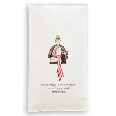 Retail Therapy Shopper Girl Tea Towel