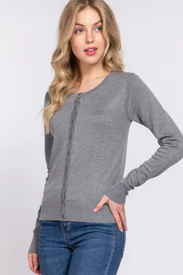 Long Sleeve Round Neck Button Down Sweater Cardigan