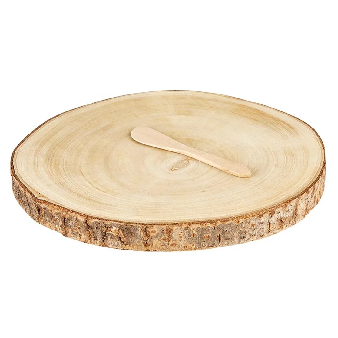 Wood Round Slice with Cheese Spreader