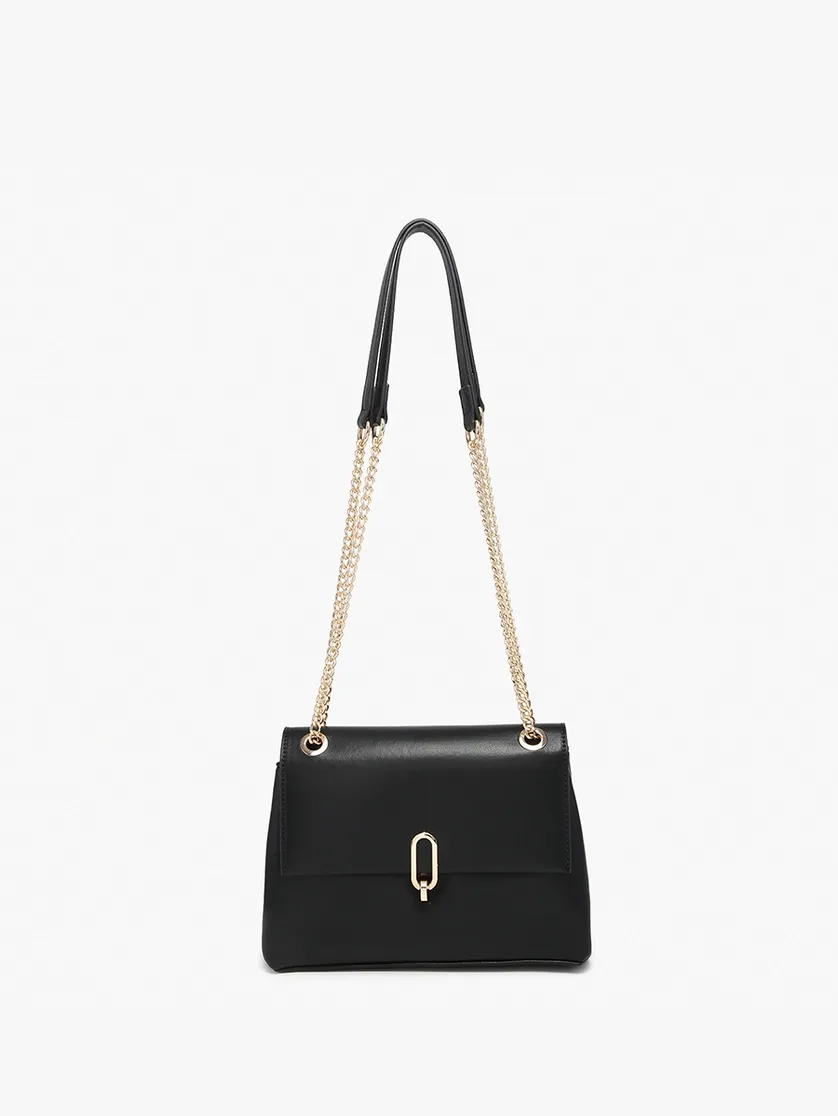 Cannes Square Crossbody w/ Gold Chain Strap, Color: Black