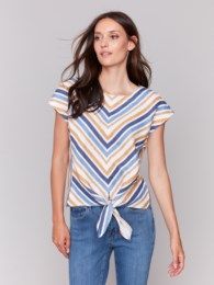 Striped Front Tie Top