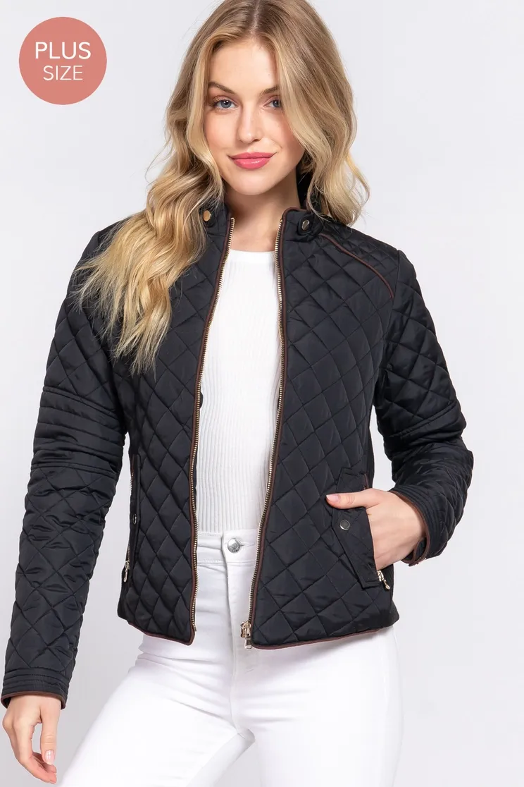 Suede Piping Quilted Jacket
