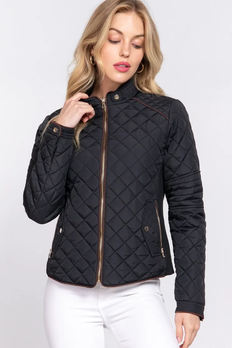 Sueded Piping Quilted Jacket
