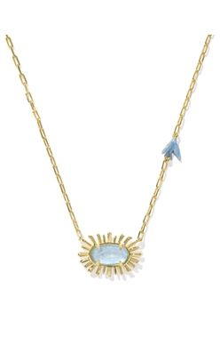 Elisa Bird Short Pendant Necklace-Gold, Color: GOLD SKY BLUE MOTHER OF PEARL, Size: ONE SIZE