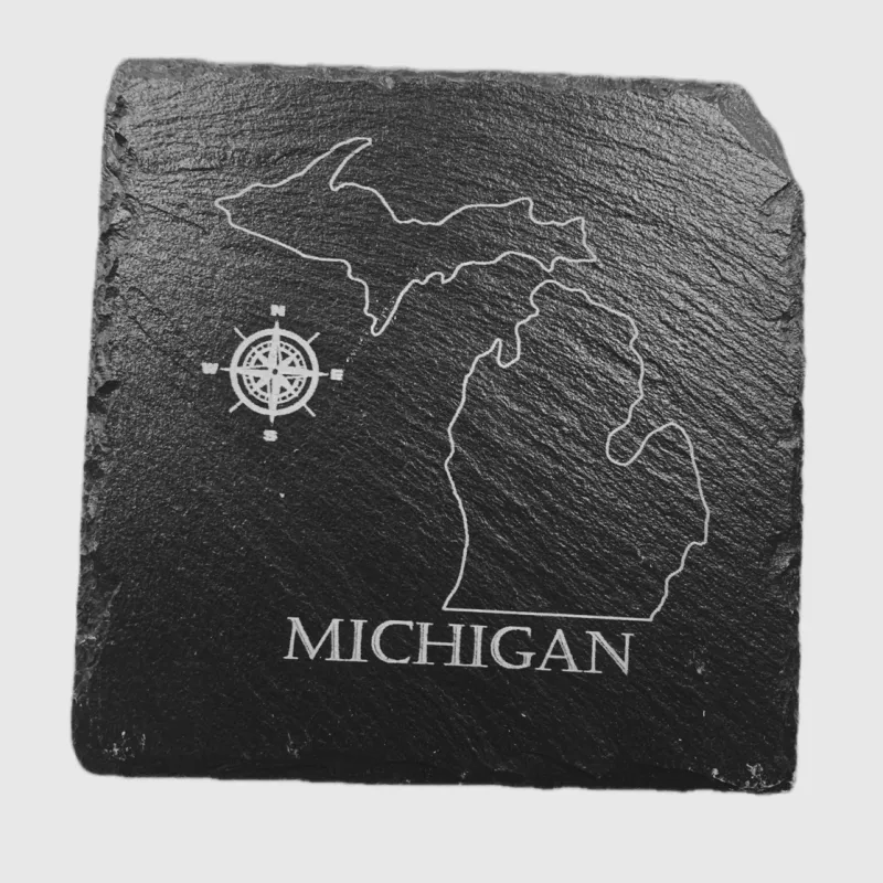 Michigan Outline Compass Slate Coaster