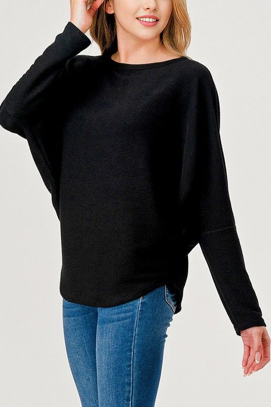 Dolman Sleeve Top, Color: BLACK, Size: SMALL