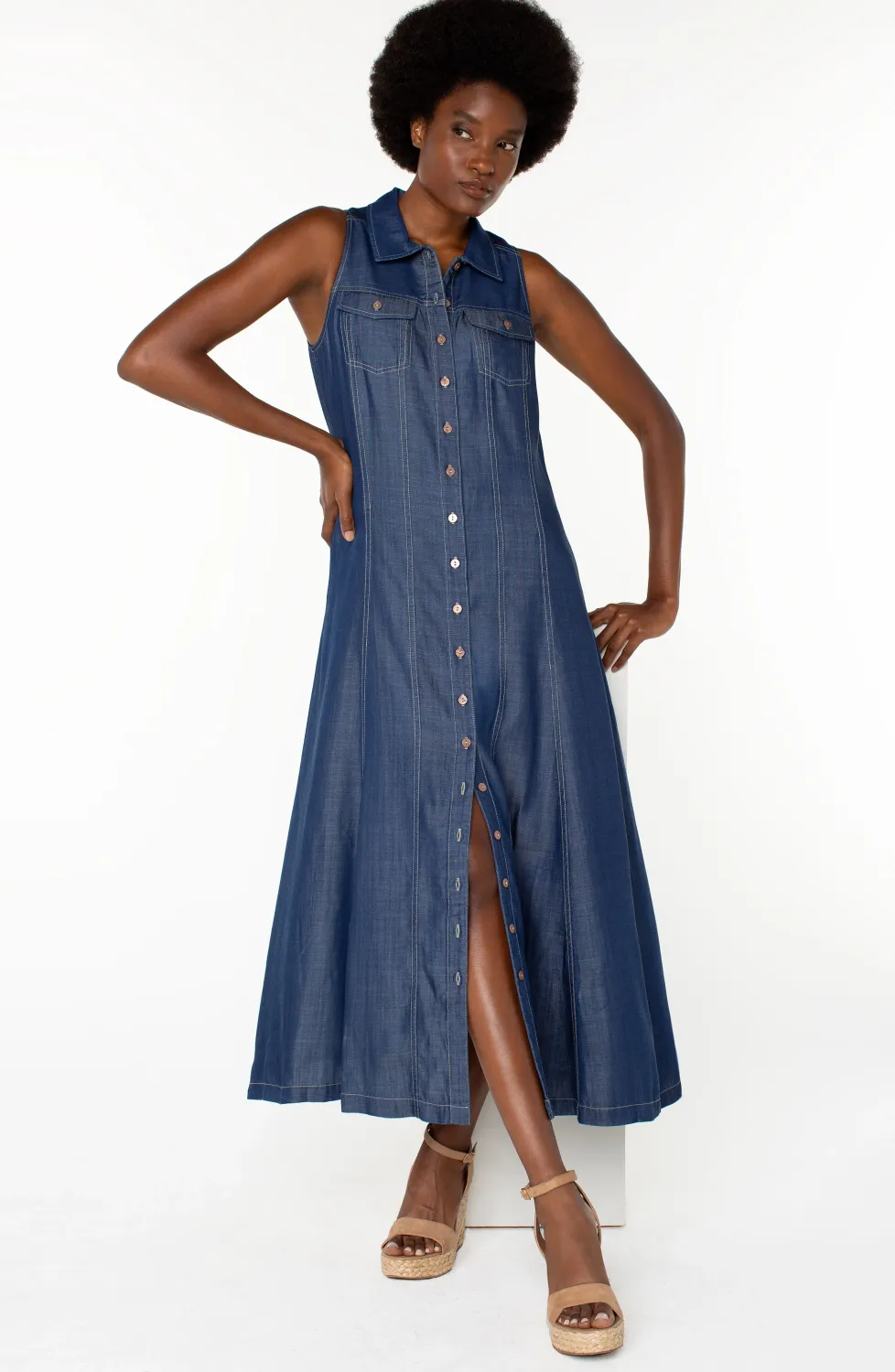 Sleeveless Button-Down Maxi Dress 54&quot;