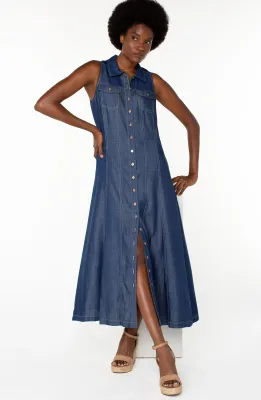 Sleeveless Button-Down Maxi Dress 54&quot;