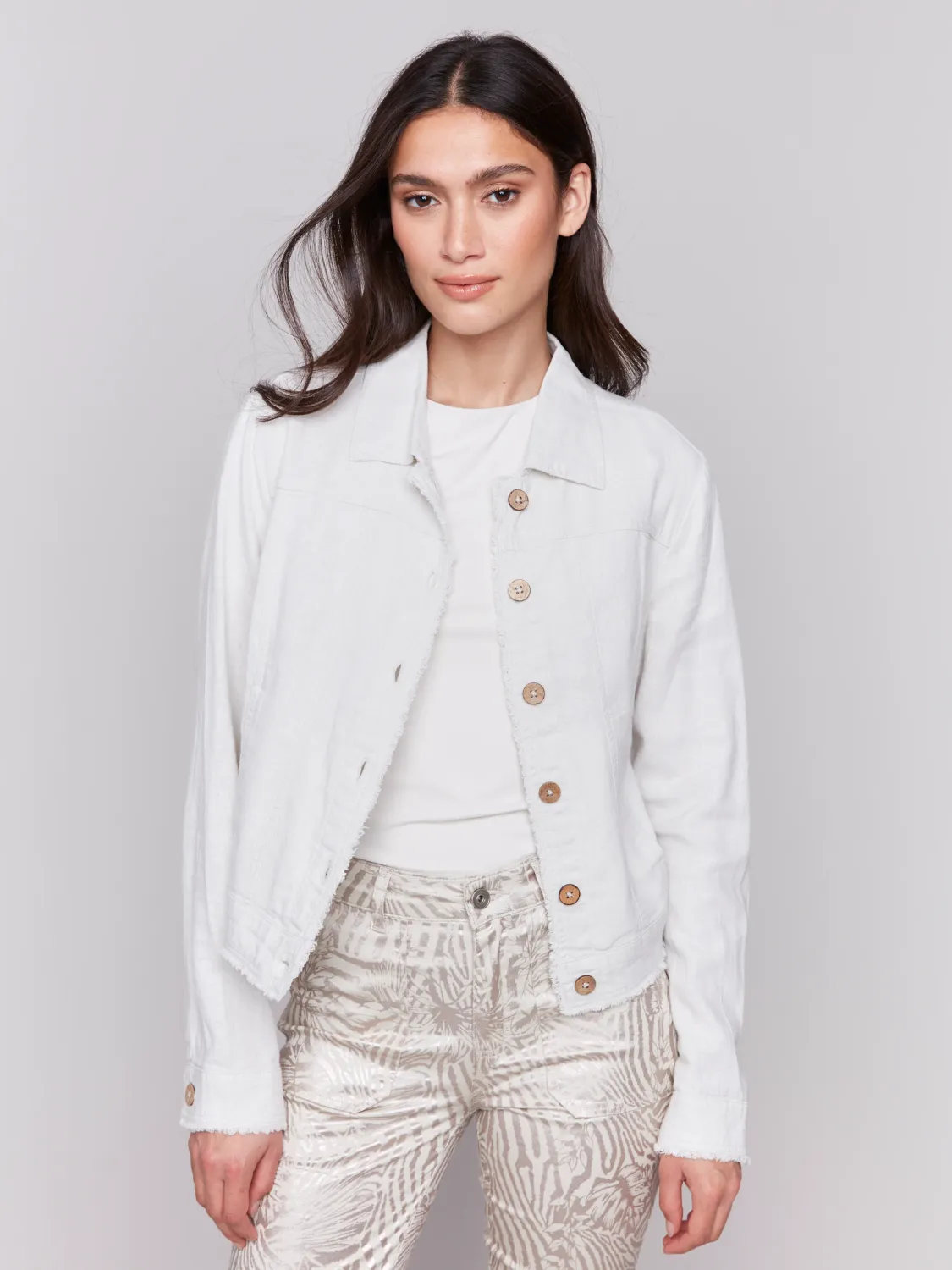 Solid Button Front Jacket, Color: NATURAL, Size: XS