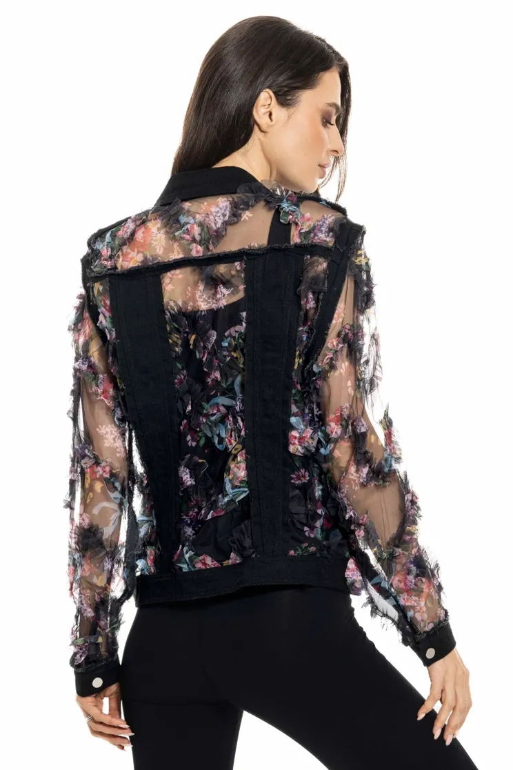 Denim and Mesh Floral Jacket