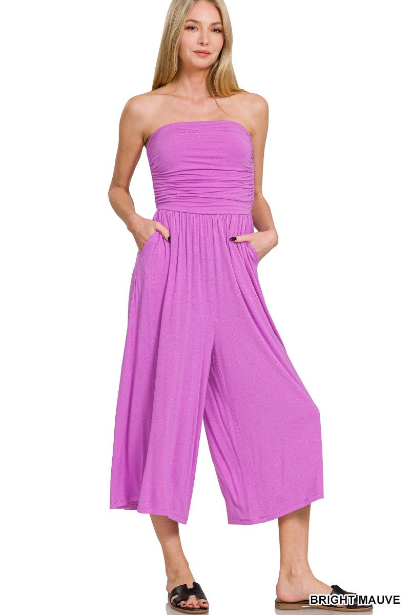 Strapless Top Jumpsuit, Color: BRIGHT MAUVE, Size: SMALL