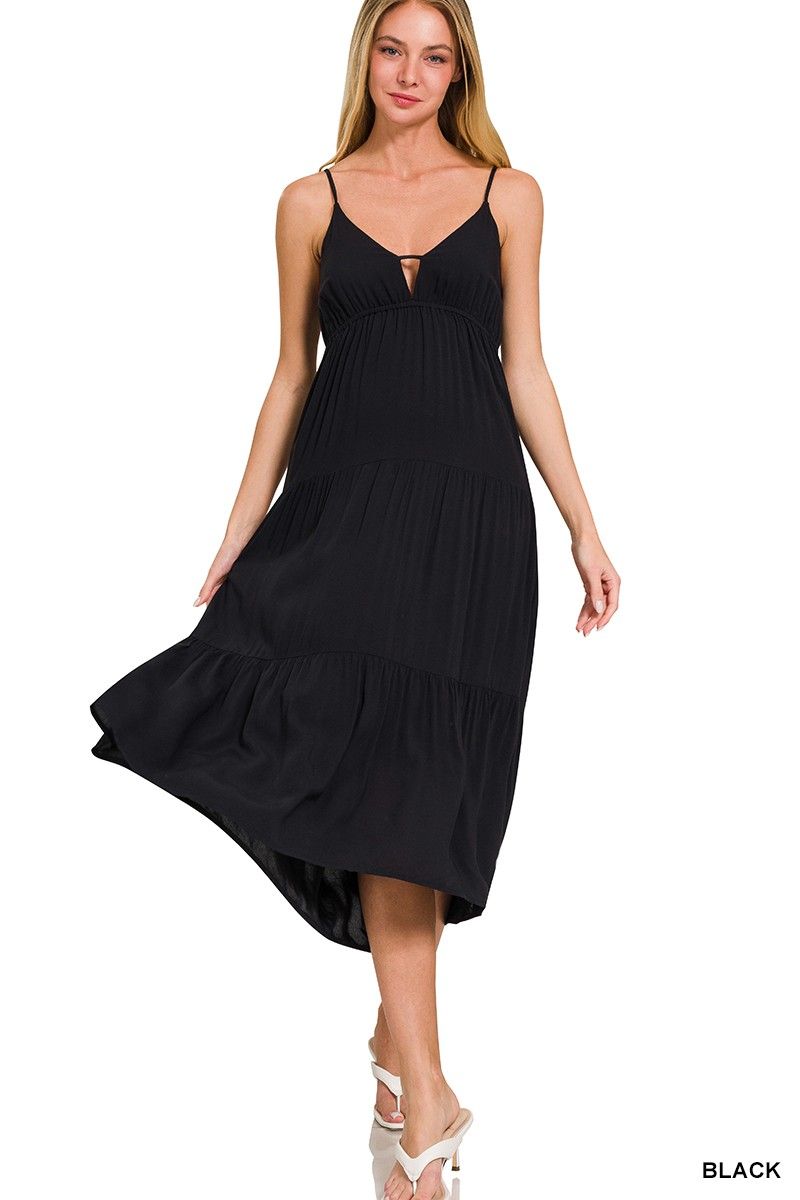 Sweetheart Tiered Midi Dress, Color: BLACK, Size: SMALL
