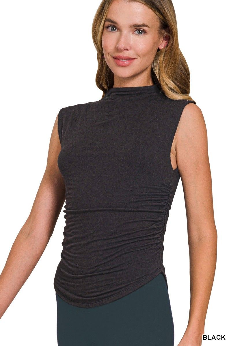 Ruched Side Top, Color: BLACK, Size: SMALL