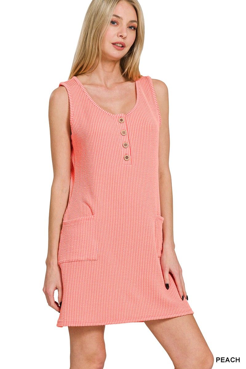 Rib Tank Dress, Color: PEACH, Size: SMALL