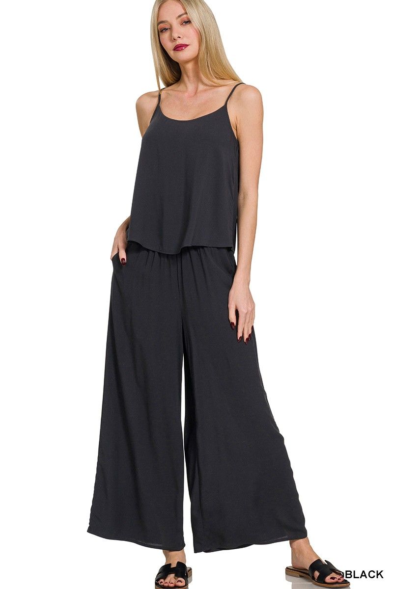 Cami &amp; Pants Set, Color: BLACK, Size: SMALL