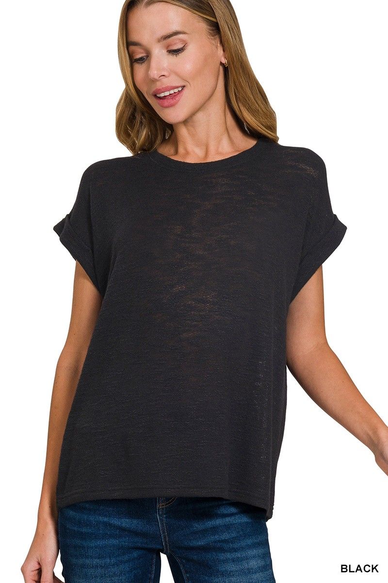 Hacci Slub Tee, Color: BLACK, Size: SMALL