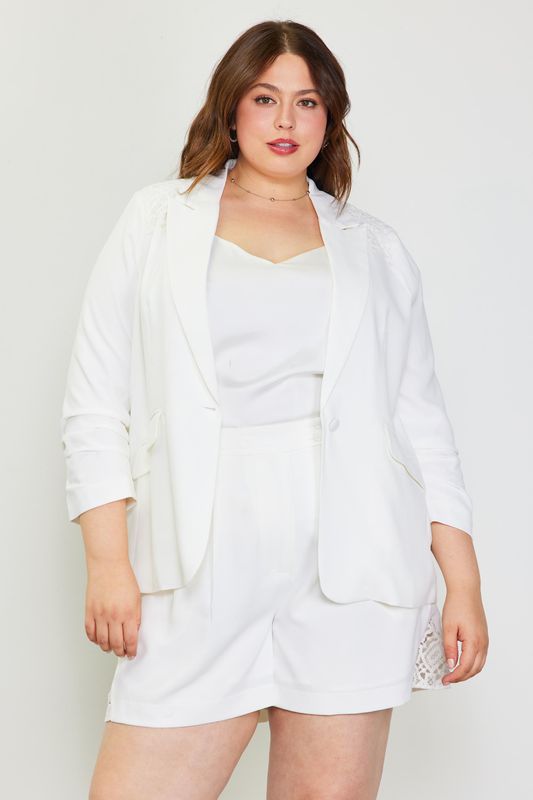 Shirred Blazer with Crochet Detail