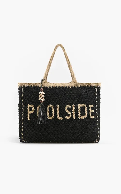 Black &#39;Poolside&#39; Jute Macrame Tote