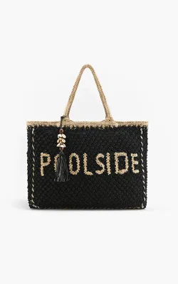 Black &#39;Poolside&#39; Jute Macrame Tote