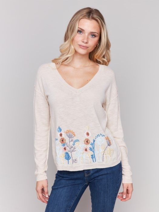 Crochet Border Sweater-Flowers