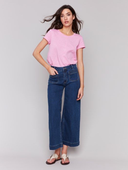 Cropped Flare Leg Pants-Indigo