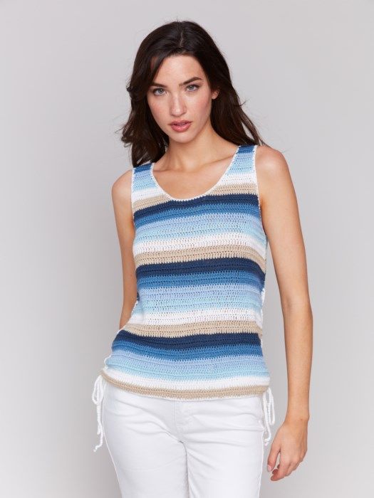 Crochet Top w/Side Ties-Blue