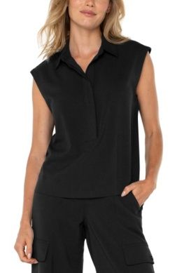 Sleeveless Cropped Shirt, Color: black, Size: XS