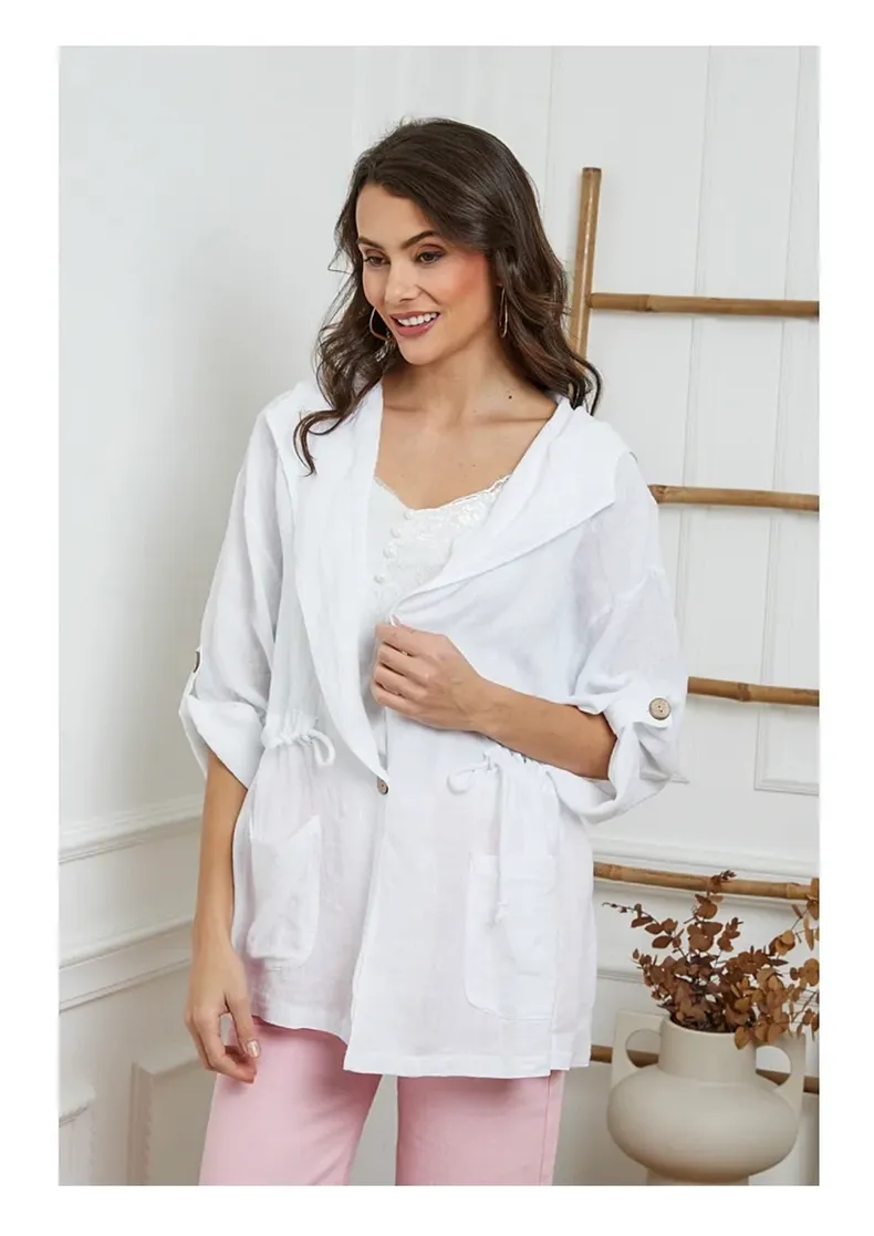 Linen Vest w/Hood, Color: Blanc / Unique, Size: ONE-SIZE