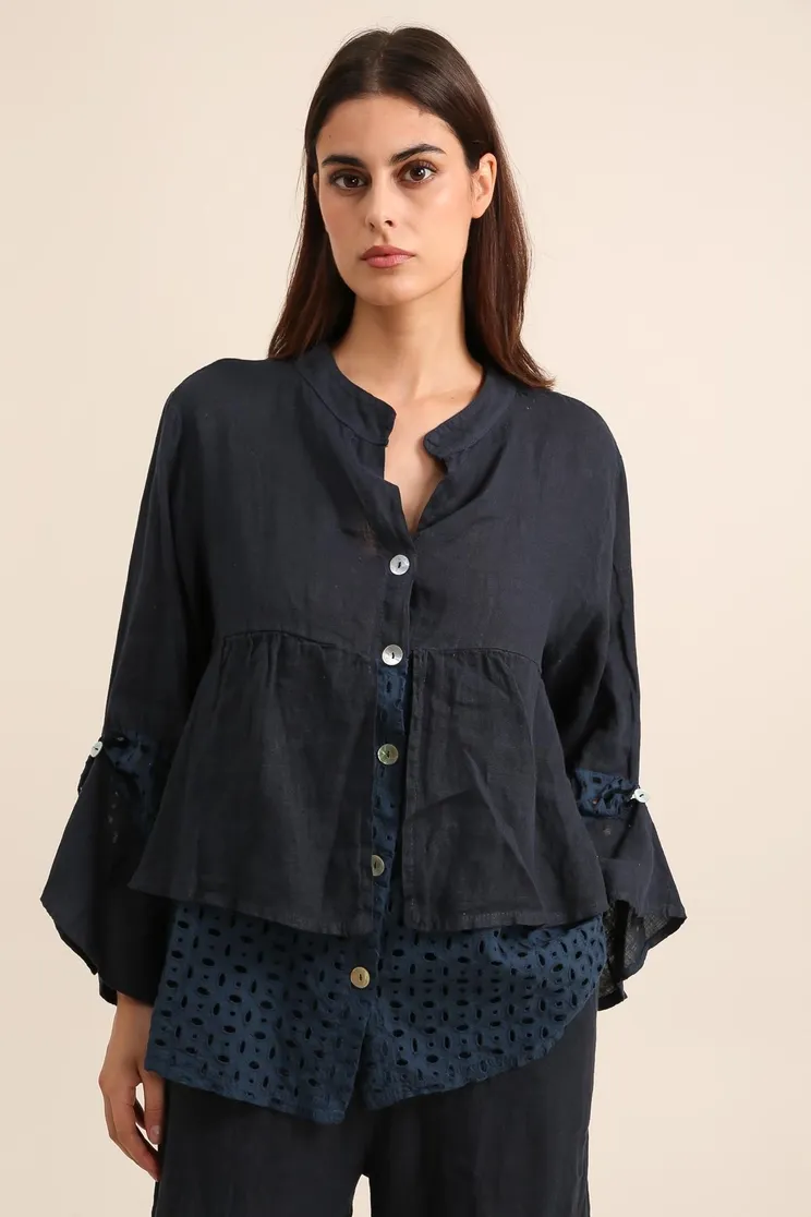 Linen Shirt, Color: Marine, Size: ONE-SIZE
