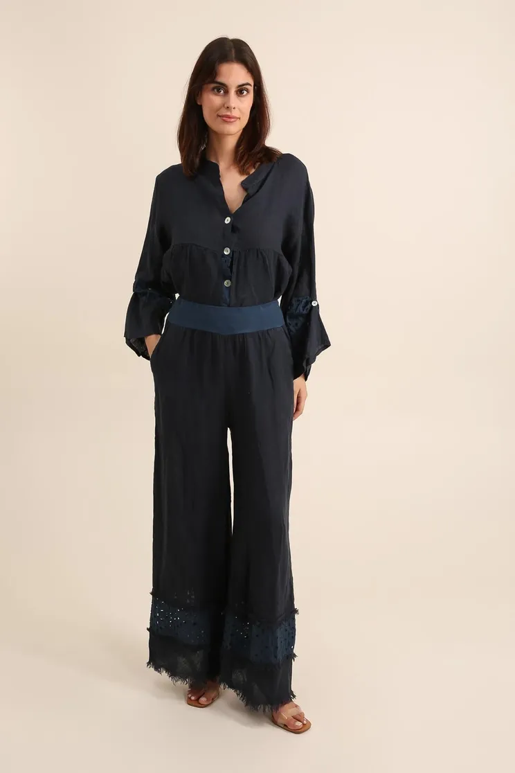 Linen Pants, Color: Marine, Size: ONE-SIZE