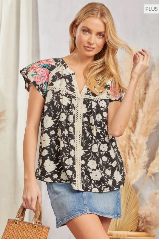 Curvy Floral Embroidered Top