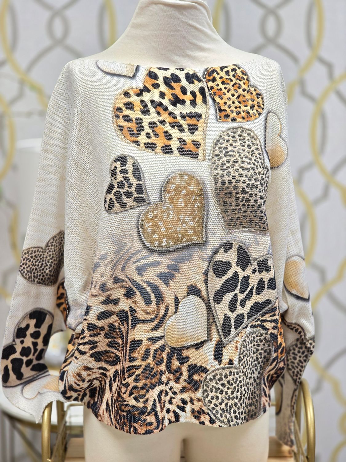 Lurex Leopard Heart Light Sweater