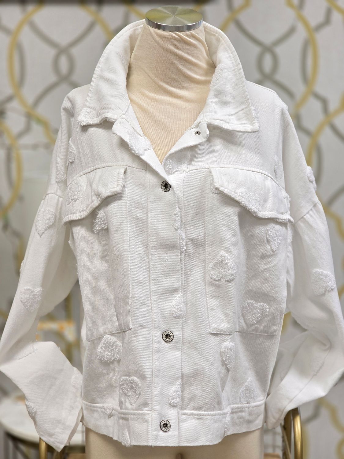 HEART EMBELLISHED DENIM JACKET