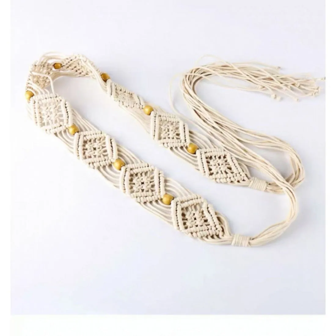 Beco -White Hollow Knitted Tassel Belt
