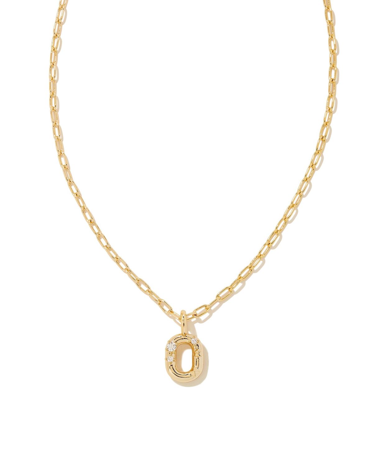 CRYSTAL LETTER O SHORT PENDANT NECKLACE, Color: GOLD WHITE CZ, Size: ONE SIZE