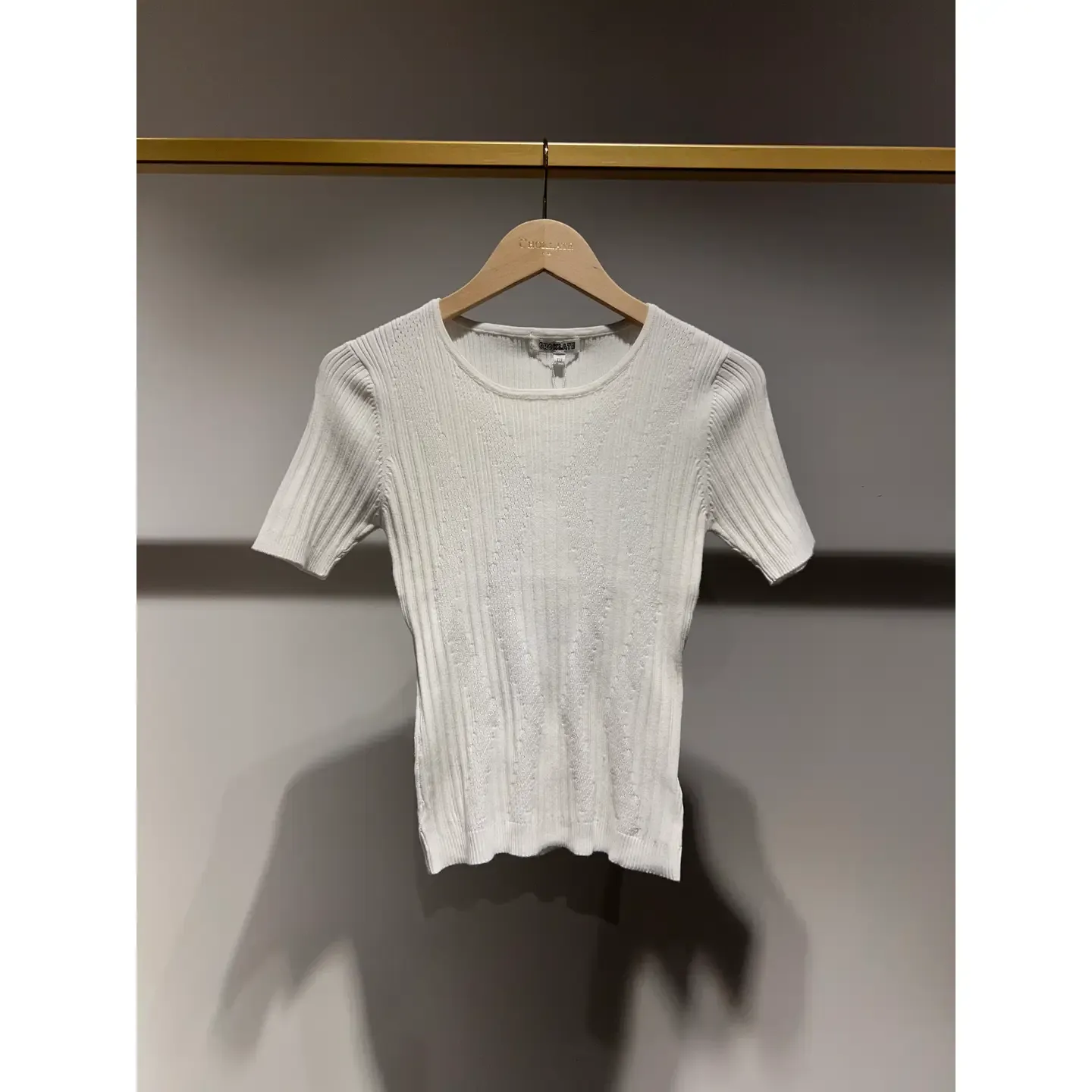 Ribbed Knit T-Shirt, Color: One-Size, Size: Ecru