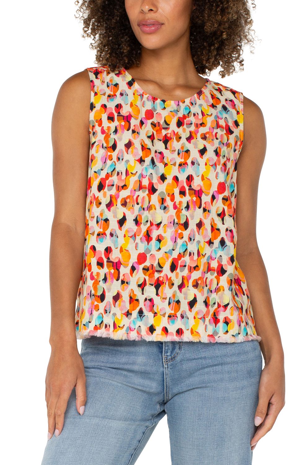 Sleeveless Button Back Fray Hem Woven Top
