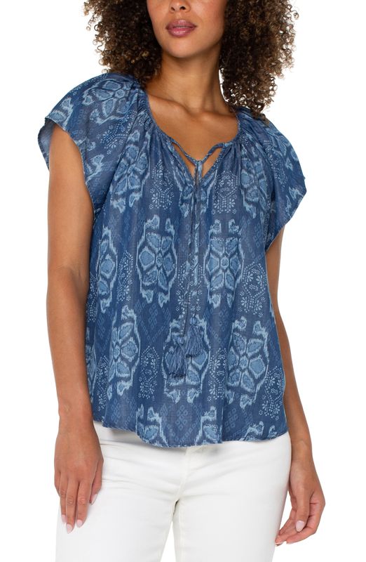 Flutter Sleeve Peplum Woven Top w/Ties (Liverpool)