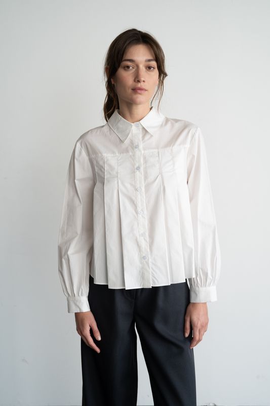 Women Grey Cotton Poplin Back Placket Shirt